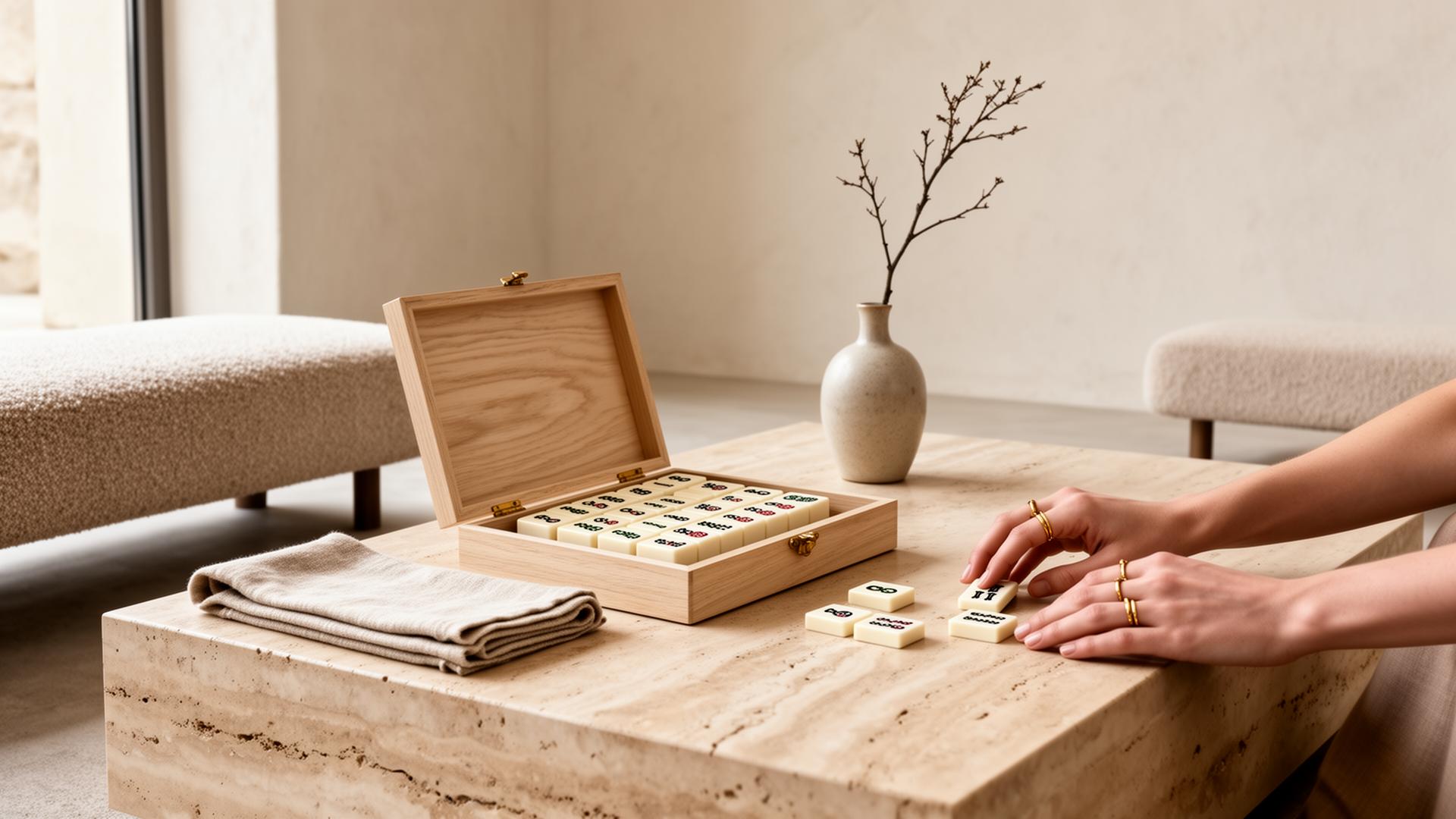 A player placing a mahjong tile at the family table